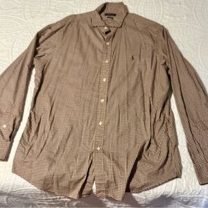 Ralph Lauren Tan Checkered Button Down Shirt